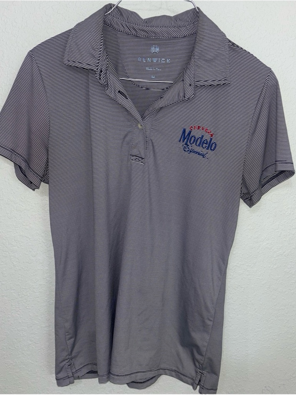 ModelCo Thin-Striped Polo Shirt in Gray and Navy